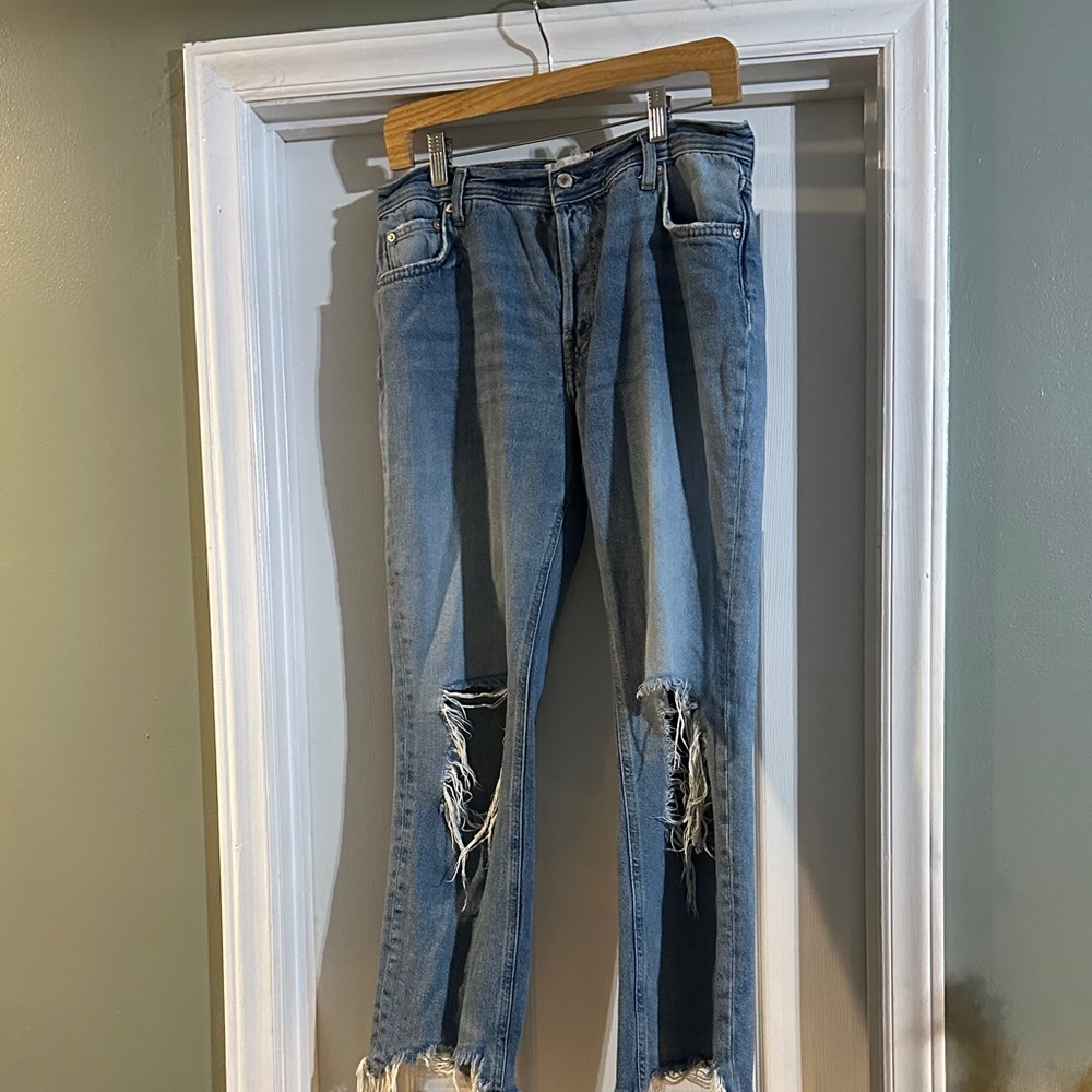 We The Free Light Blue Distressed Flare Jeans